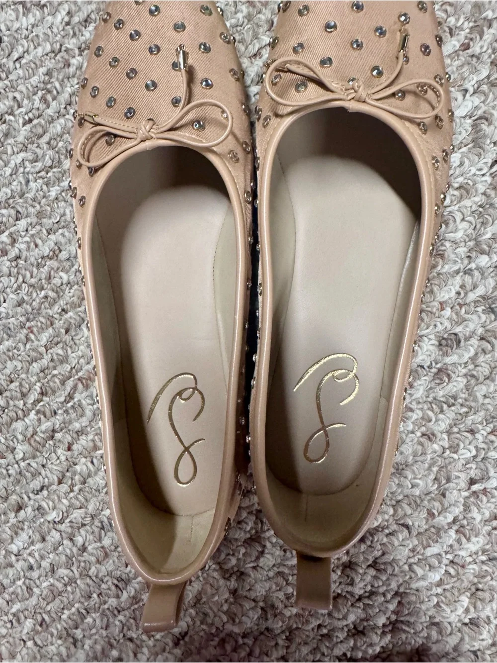 Sam Edelman Ari Gem Embellished Ballet Flats Blush Pink 10M | Rhinestone Bow